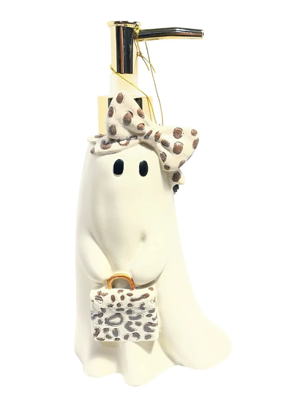 Halloween Ghost Girl Soap Dispenser with Leopard Print Bag & Bow - NWT**